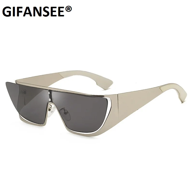

GIFANSEE Rimless sunglasses women One pieces rectangle mirror lens Wide legs luxury brand designer eyewear men shades uv400