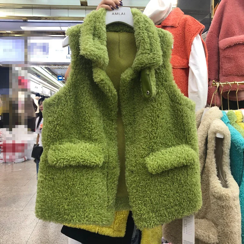 Осень/зима корейский мех цельный олень кожаный жилет с мехом женщин жилет без рукавов куртка студентов искусственного меха пальто