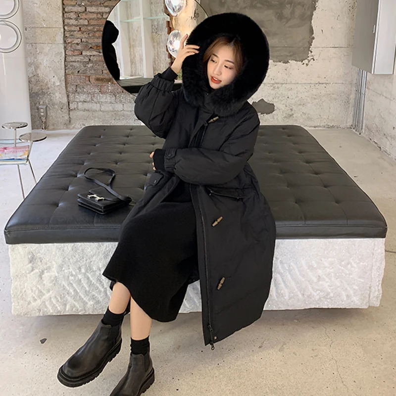 2021 new long winter jacket women's warmth and thick down down cotton big fur collar parka coat women Korean casual loose jacket