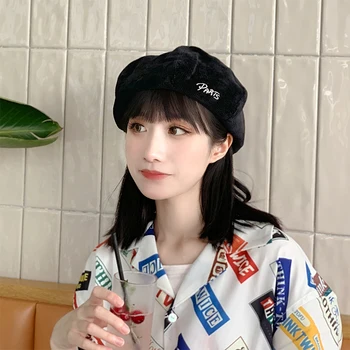 

H3542 Women Beret Hat Female Letters Embroidery Warm Pumpkin Cap Japanese Spring Autumn Corduroy Casual High Quality Simple Hats