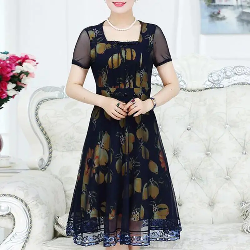 Ropa mujer плюс размер XL-6XL женское летнее платье, украинское Платье-туника трапециевидной формы с элегантным принтом с коротким рукавом шифоновое мини-платье женское