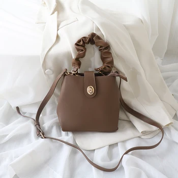 

Pleated Portable Bucket Bag Korean Women 2020 New Niche Design Simplicity Vintage Crossbody Shoulder Bag A386