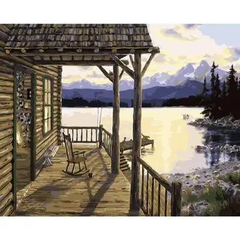 

Vila by the lake Painting By Numbers Scenery DIY Oil Coloring By Numbers Street Landscape Canvas Paint Art Pictures Home Decor