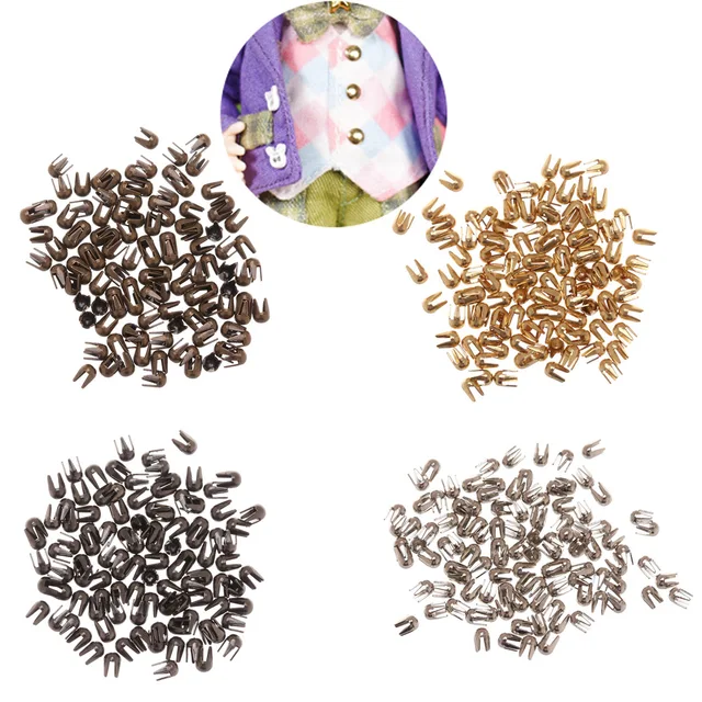 100PCS 2mm Mini Claw Hammer Buckle Gold/Silver/Bronze/Black Metal Round Bead Super Small Doll Button DIY Toy Clothes Accessories 1