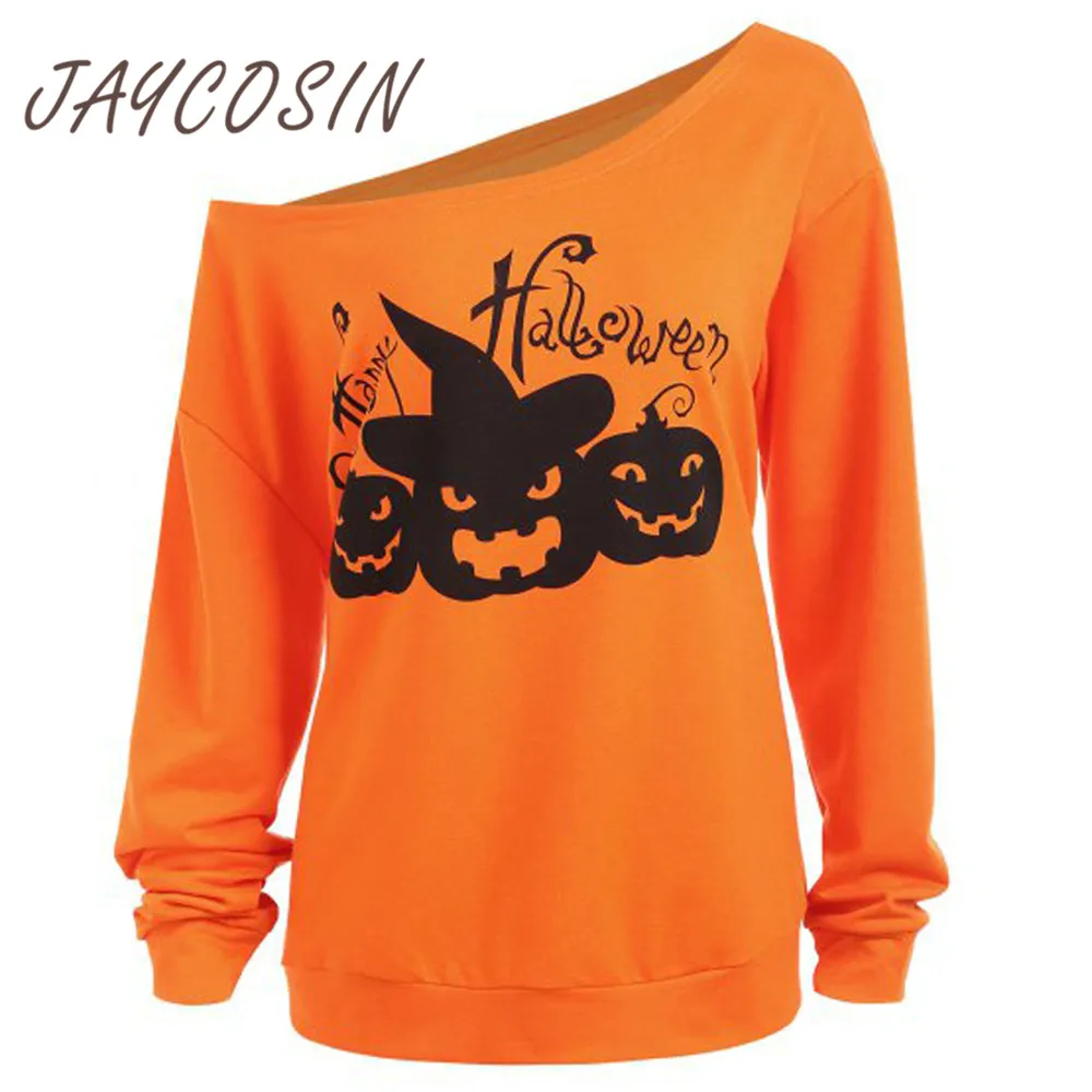 

JAYCOSIN Halloween Clothes women Polyester tshirt long sleeve cartoon t shirt plus size 5xl casual top Autumn women loose tshirt