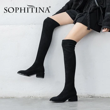 

SOPHITINA Comfortable Stretch Fashion Boots Design Square Heel Square Toe Handmade Hot Sale Shoes Women's New Boots Boots PO381