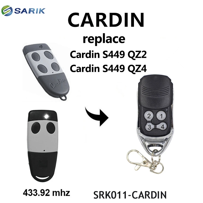 

Cardin garage door remote control handheld transmitter replacement key fod command garage Rolling code 433.92mhz