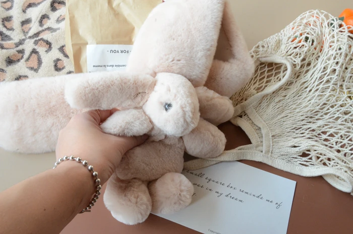 Cute pink fur scarf with rabbit toy decoration for Girl's Christmas gift, warm hairy collar in genuine rabbit fur 70*10cm