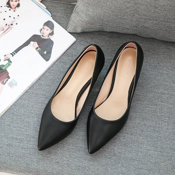 

Black elegant professional high heels spring and summer pointed sheepskin women's shoes fine heel fashion work shoes red shoes