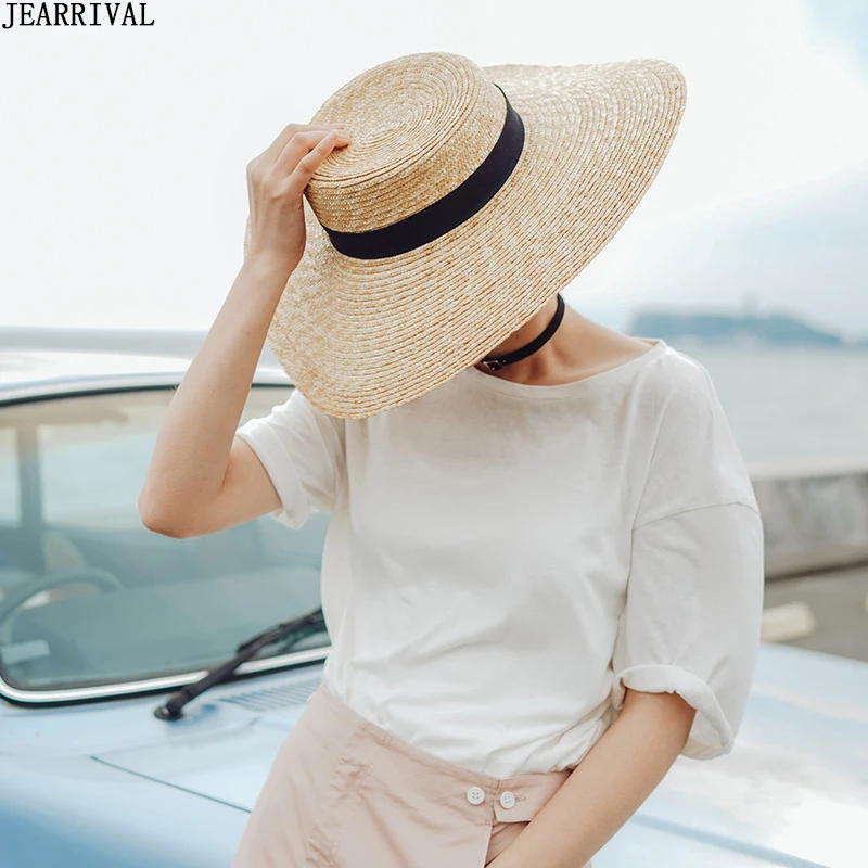 Летняя соломенная шляпа с большими широкими полями женская черная Повседневная