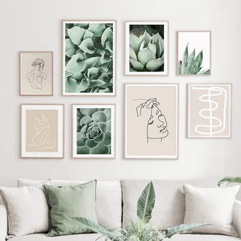 

Abstract Girl Curve Agave Leaf Grass PlantNordic Posters And Prints Wall Art Canvas Painting Wall Pictures For Living Room Decor