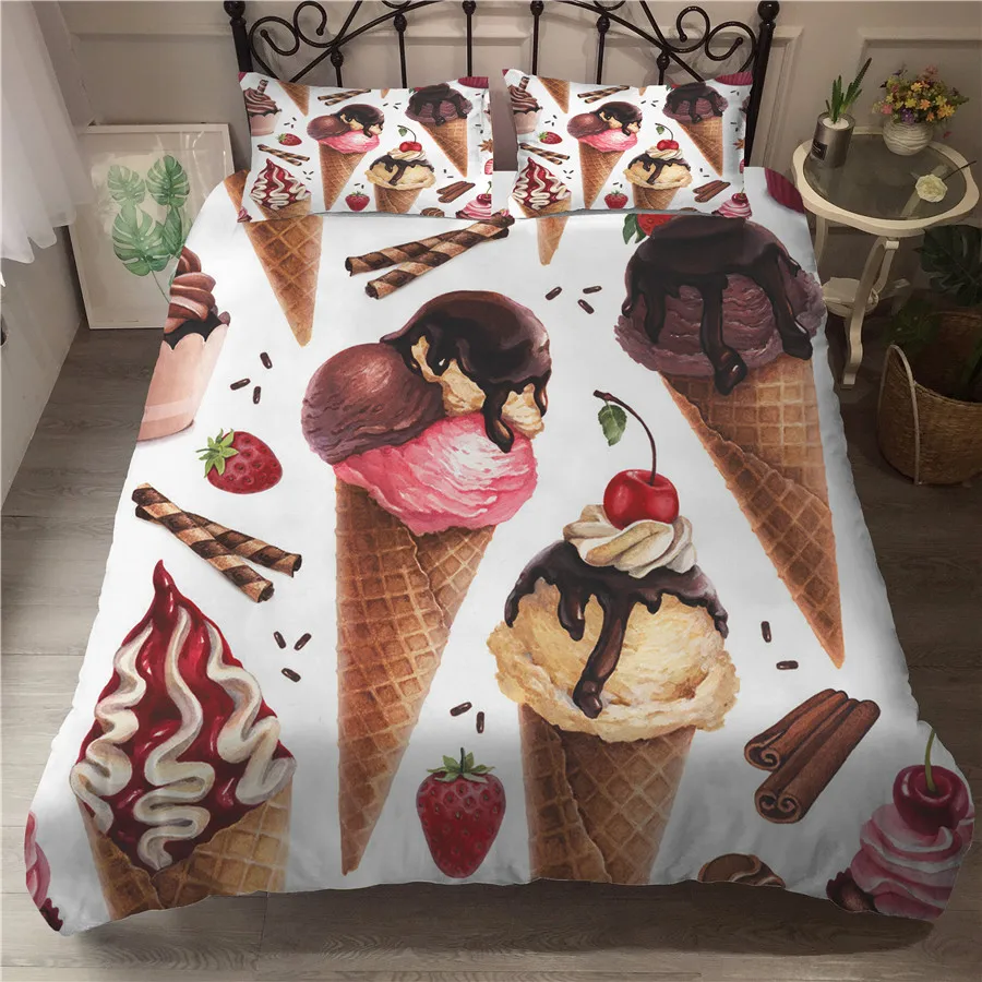 

A Bedding Set 3D Printed Duvet Cover Bed Set Summer Ice Cream Home Textiles for Adults Bedclothes with Pillowcase #BQL10