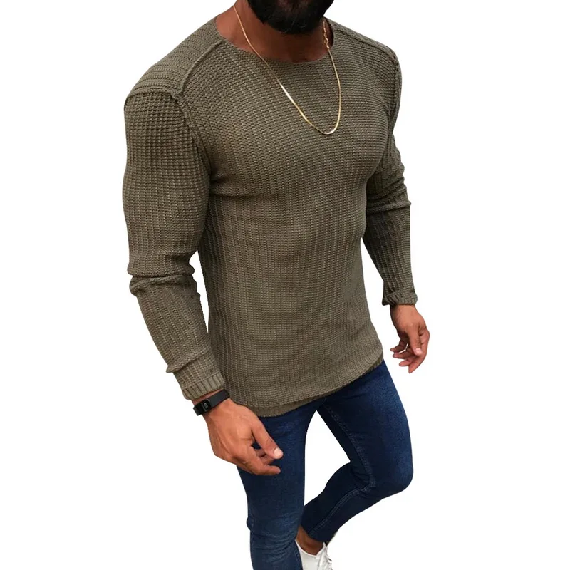 Army Green HEFLASHOR длинный рукав Tricot пуловеры свитера для мужчин осень зима Pull Homme повседневные шерстяные свитера с круглым вырезом качественные вязаные топы - Цвет: Army Green