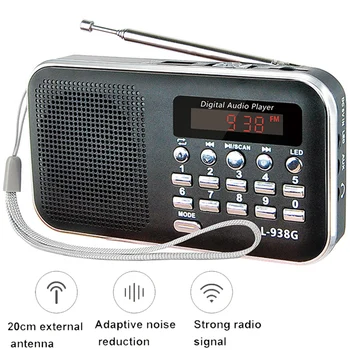 

Mini FM Radio Portable Receiver Speaker 1200mAH Music Player Support TF Card U Disk Aux with Flashlight 3.5mm Headphone Jack