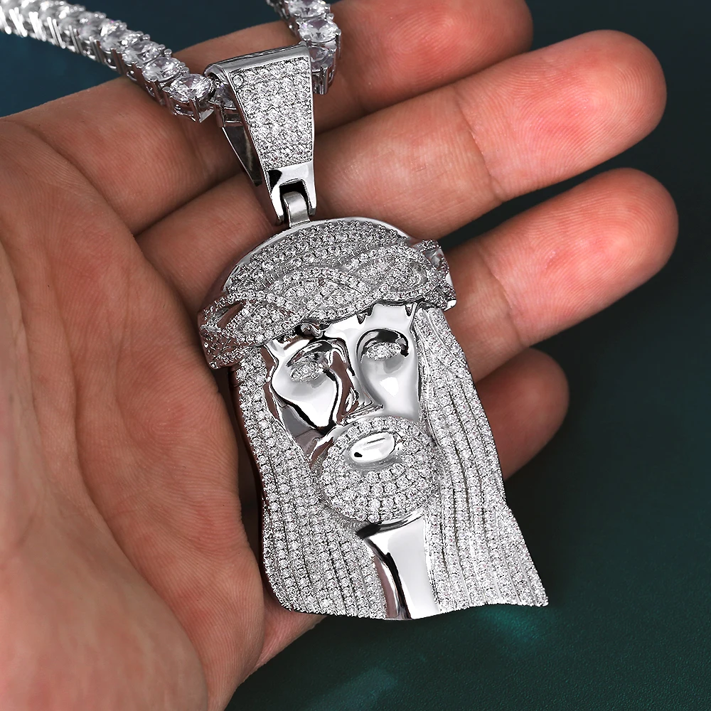 Bling Iced Out Большая подвеска с Иисусом 80 мм с necklace ем Белое Золото Цвет кубический циркониевый для мужчин кулон в стиле хип-хоп ювелирные изделия подарок панк