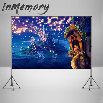 

Vinyl Backdrop Cartoon Rapunzel Tangled Princess Birthday Party Bokeh Sky Baby Girls Photo Backdgrounds for Studio Photocall