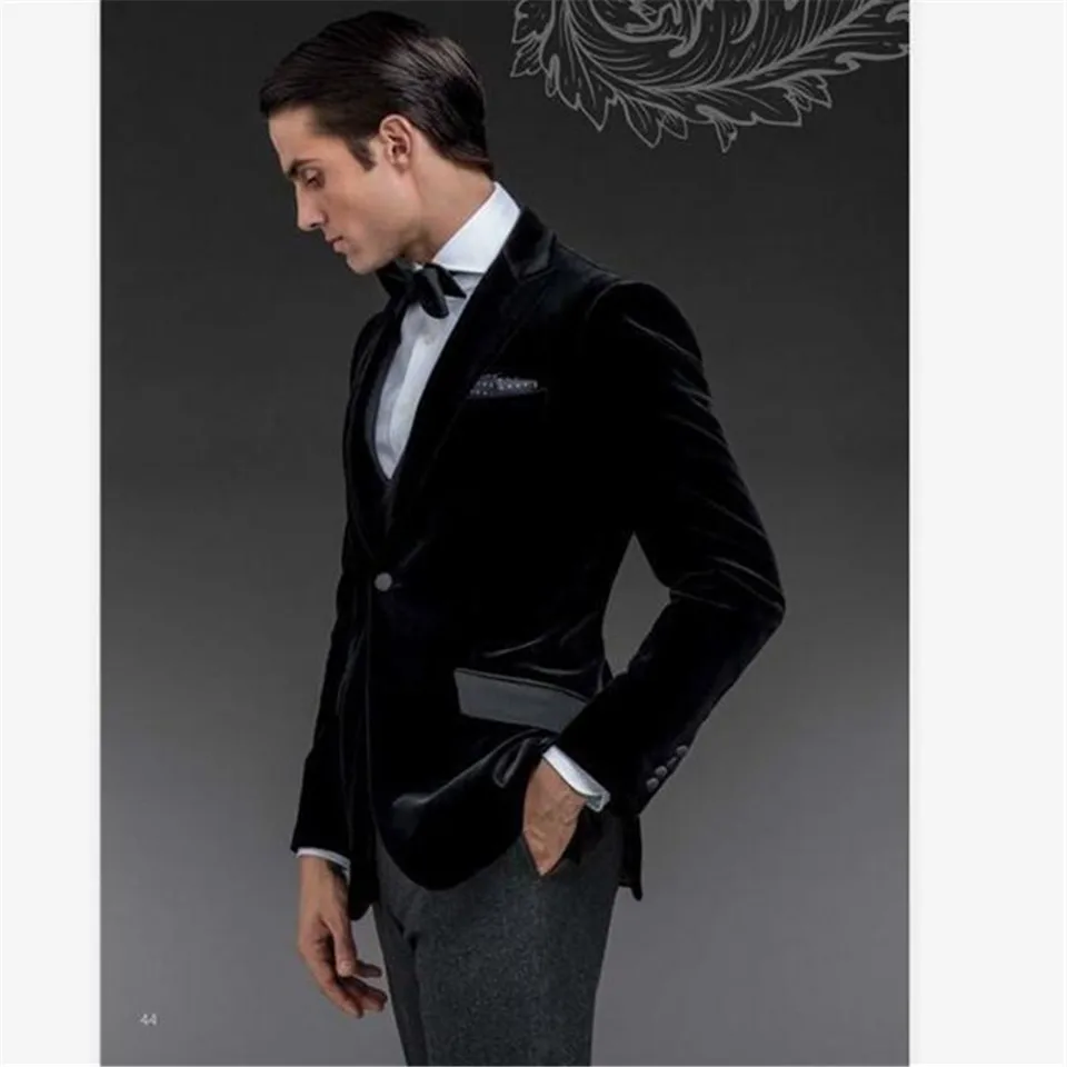 Мужской костюм Smolking Noivo Terno Slim Fit Easculino, вечерние костюмы для мужчин, черные бархатные смокинги для жениха, Женихи, мужские костюмы