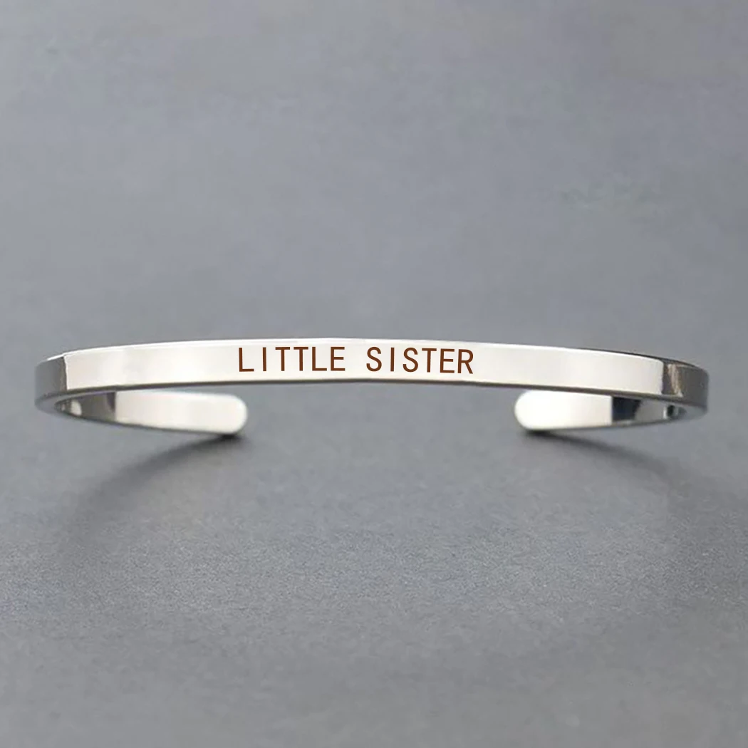 Модный простой Браслет-манжета с гравировкой слов «маленькая сестра», «Средняя Сестра», «Большая сестра», браслет для друзей и сестер, подарки - Окраска металла: silver