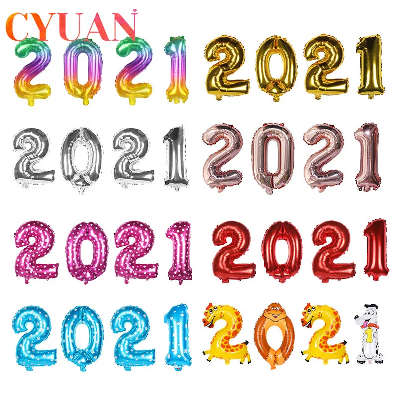 

CYUAN 4pcs 16inch 2021 Number Foil Balloons Happy New Years Eve Decoration 2021 Gold Helium Ballon Merry Christmas Globos Natal