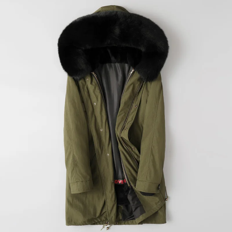 5XL мужские парки, зимняя куртка, длинные пальто с капюшоном, зимняя верхняя одежда, мужской воротник из натурального Лисьего меха, подкладка из меха норки, съемная ветровка