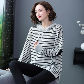 

Oversized Plus Size Big Size Autumn Winter Women Pullovers O-Neck Long Sleeve Ladies stripe Sweater Female
