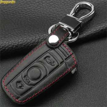 

jingyuqin 3 Buttons Leather Car key Case for BMW 3 5 6 Series M3 M5 X1 X5 X6 Z4 Smart Remote Controller Key Holder Accessories