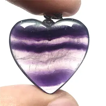 

Real Natural Purple Fluorite Heart Pendant For Woman Man 23x7mm Love Crystal Beads 925 Silver Purple Gemstone Jewelry AAAAA