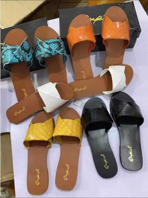 

Women Summer New Sandals Flat Hemp Linen Summer slippery Snake Print Sexy Women Outdoor Summer Beach Shoes lip-on Slippers
