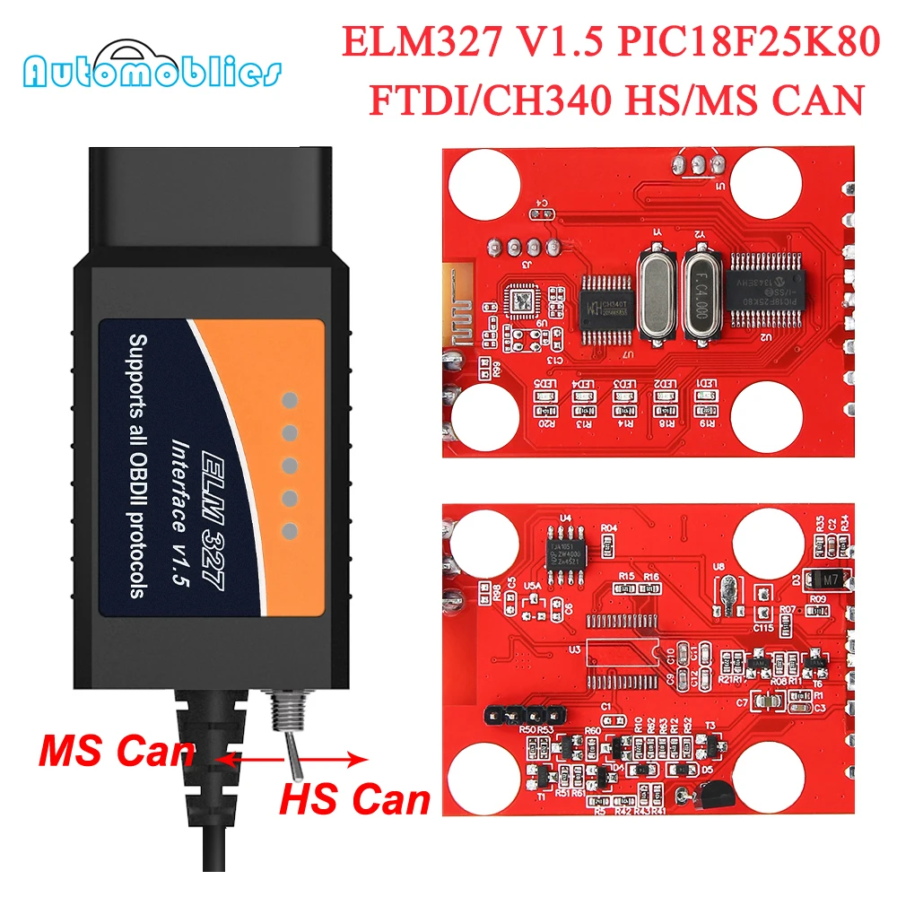 Сканер ELM327 V1.5 PIC18F25K80 HS/MS CAN ELM 327 OBD2 USB для Ford Forscan ELMconfig OBD 2 автомобильный
