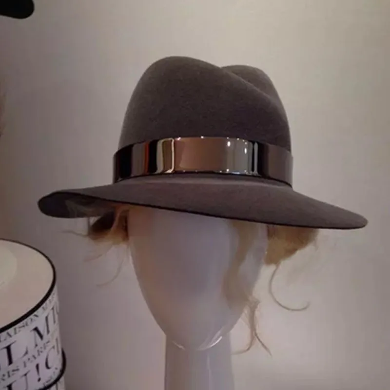 01911-HQ-FW146 сплошное шерстяное модное металлическое кольцо Шляпа Fedora Мужская и женская панама джазовая, шляпа