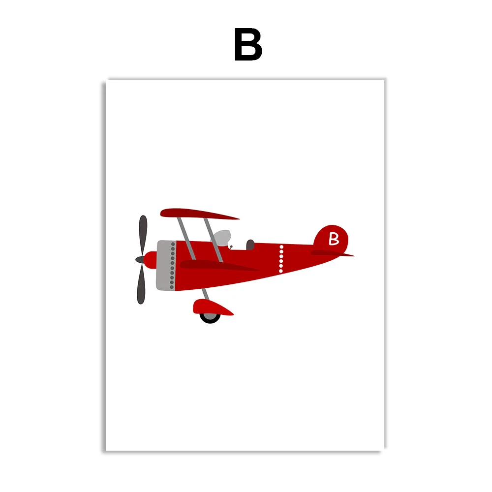 Самолет бульдозер пожарная машина плакаты на скандинавскую тему и репродукции, настенное искусство холст живопись настенные картины для детской комнаты детская комната Домашний декор - Цвет: B