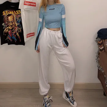 

high street casual loose Harem pants women 2020 spring Sports leisure black white Simple Patchwork jogging pants ladies