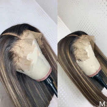 

13x6/4 Fake Scalp Wig Deep Part Lace Front Human Hair Wig Silk Straight Highlight Color Invisible Remy PrePlucked Bleached Knots