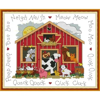 

Joy Sunday Barnyard Antics Cross Stitch Printed Canvas Embroidery Kit Cross Stitch 14CT Fabric Counted DMC Needlework Home Decor
