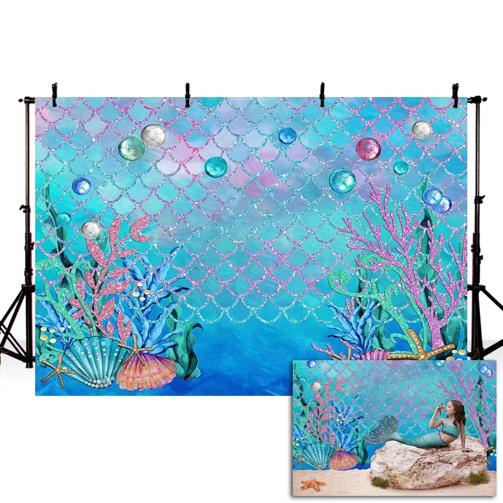 

Mehofond Newborn Backdrop Underwater Fishing Net Shell Baby Shower Birthday Party Portrait Photography Background Photo Studio