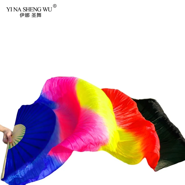 1 Piece Imitation Silk Colorful Belly Dance Fan Handmade Fan For Kids/Women Bellydance Long Fan Chinese Dance Fan Veil 22 Colors Color 3
