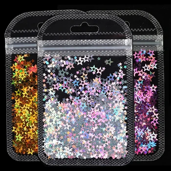

3 Bag/set Silver Gold Holographic Glitter Micro Hollow Star Shape Flakes Mixed Acrylic Laser Glitter For DIY Nail Art Decoration