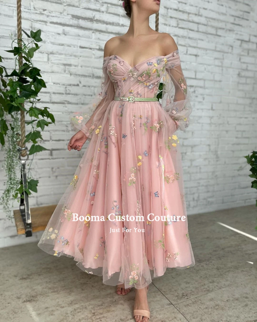 Prom Dresses Tea Length Dress | Tulle Prom Dress Sleeves | Tea Prom Dress  Long Sleeves - Prom Dresses - Aliexpress