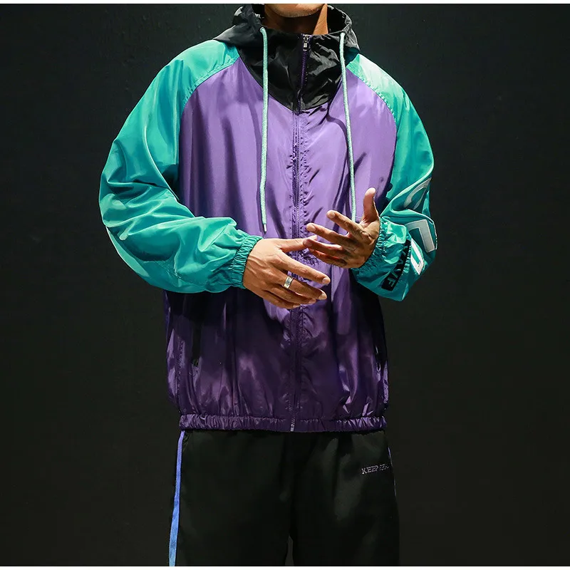 Куртки мужские Harajuku на молнии с капюшоном в стиле пэчворк с буквенным принтом хип-хоп куртка мужские s корейское шикарное пальто осеннее повседневное Мужское пальто
