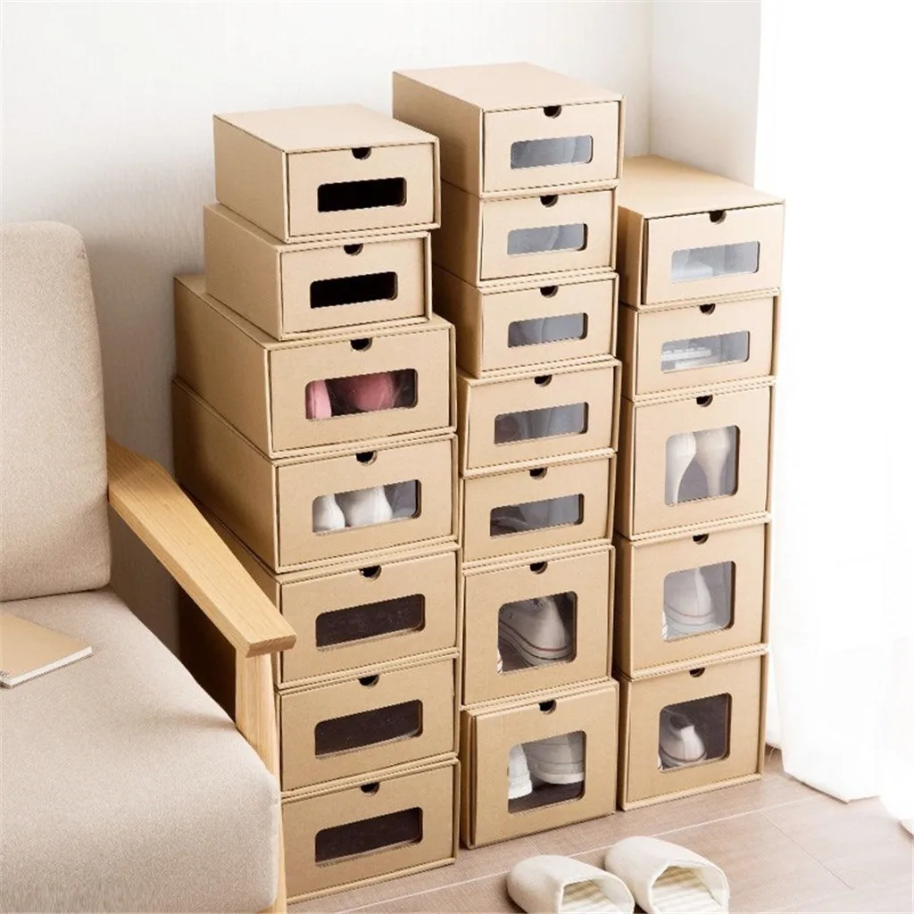 Thickened Kraft Cardboard Box Transparent Drawer Shoebox