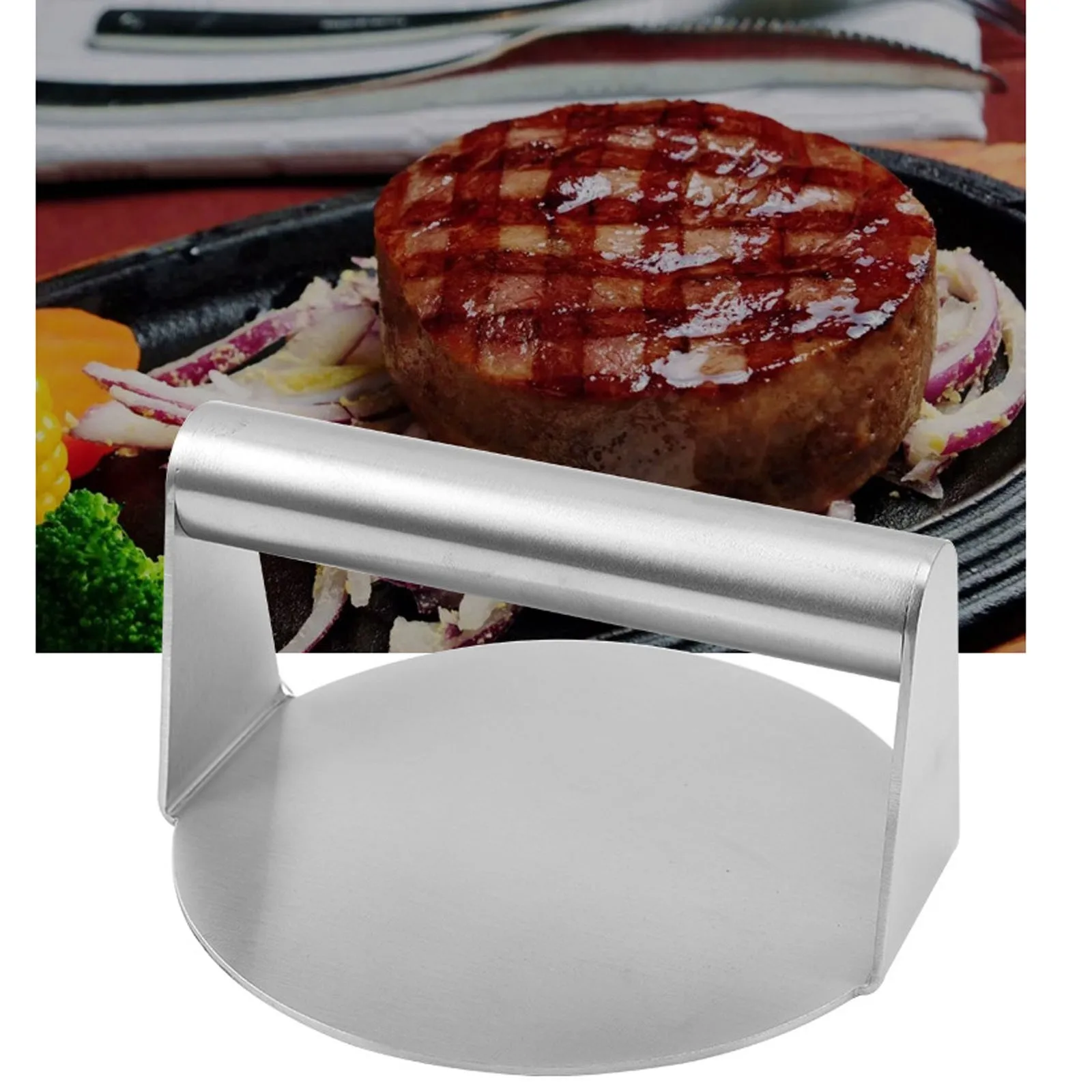Stainless Steel Meat Press Cake Hamburger Press Round Shape Beef Grill