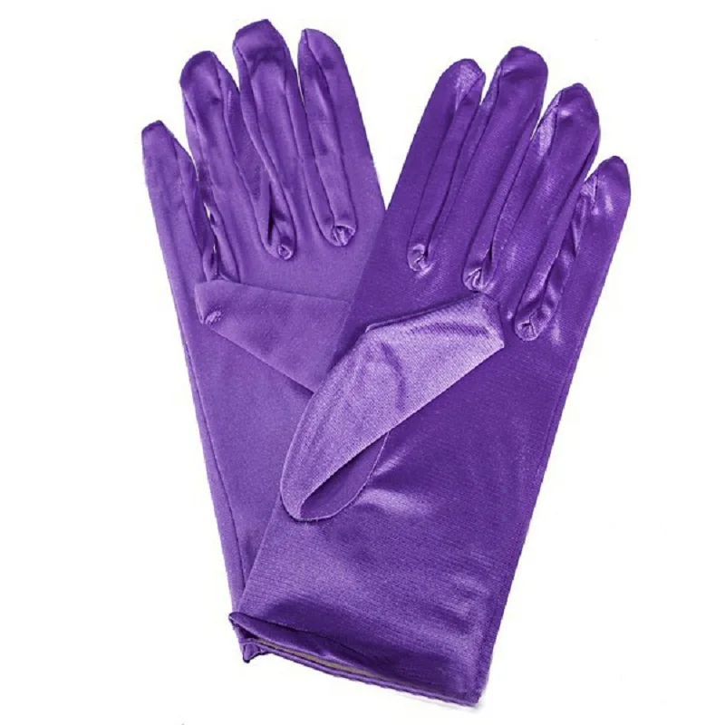 Purple Noiva женские рождественские атласные стрейч перчатки для Хэллоуина Sposa Вечерние Пром Короткие женские вечерние Ucuz дешевые фиолетовые перчатки ST151 - Цвет: Purple