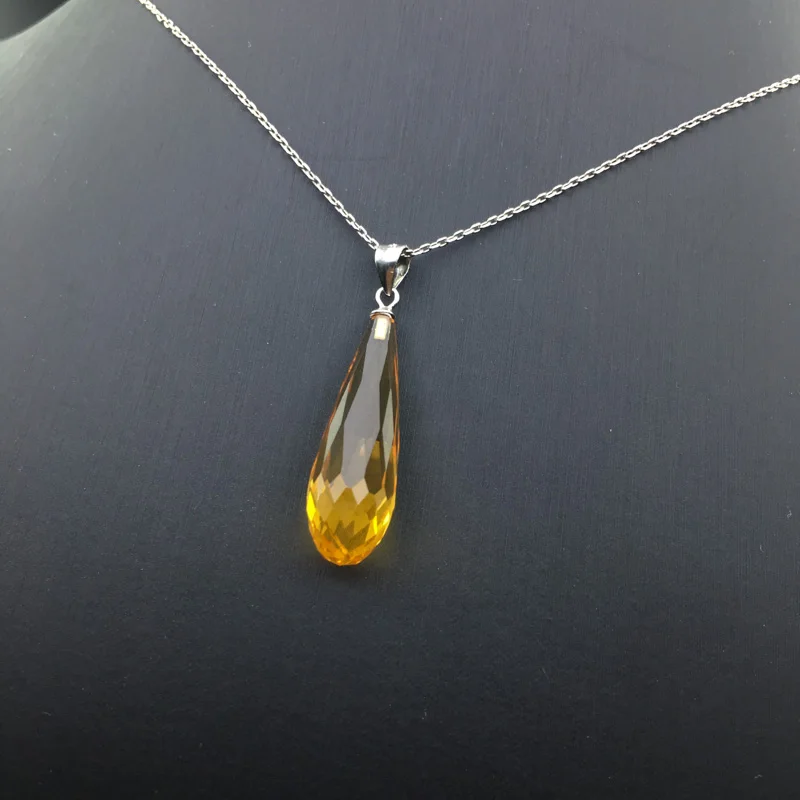 CSJ Natural Citrine Pendant Sterling 925 Silver Big Stone 8*20mm Fine Jewelry Necklace For Women Wedding Party Gift