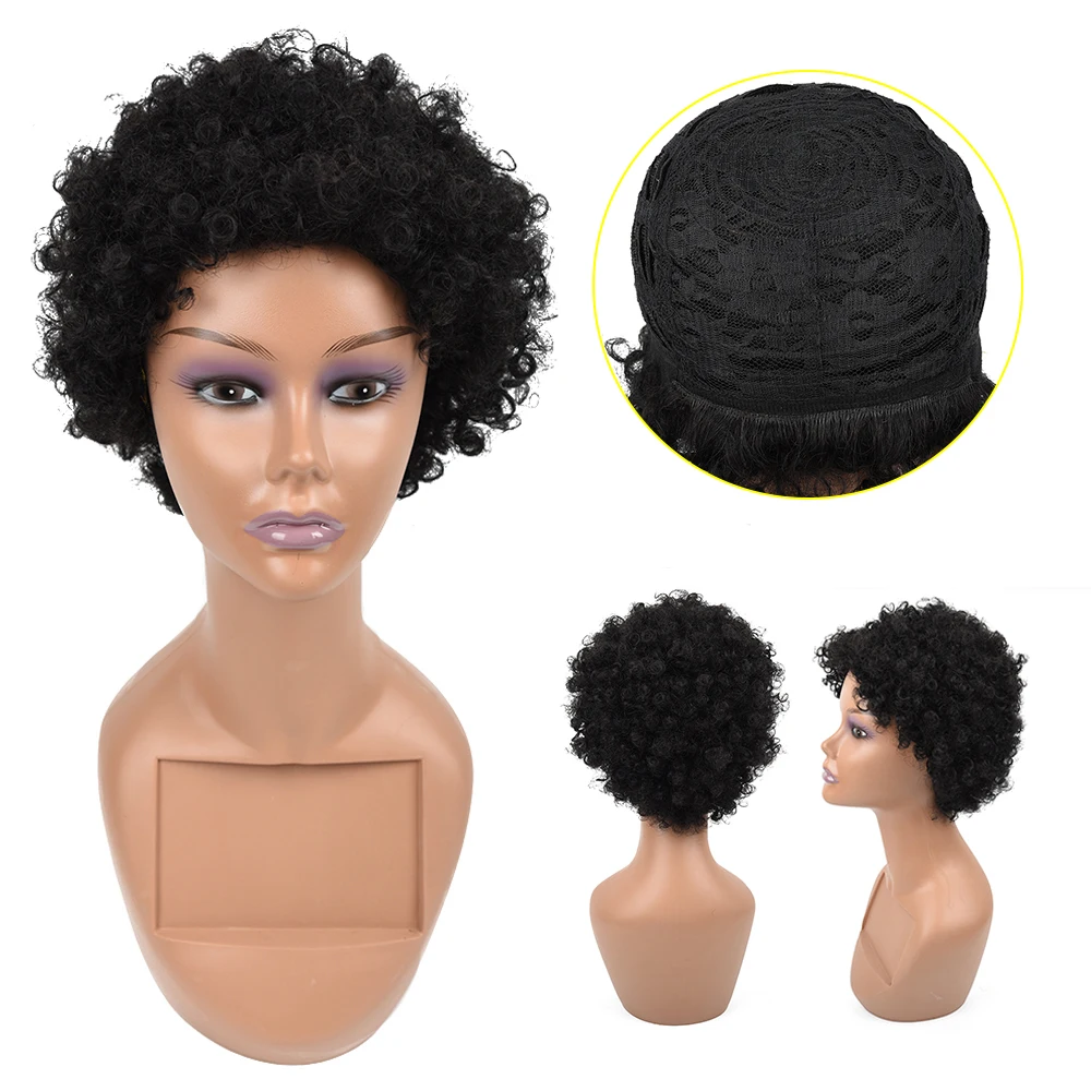 

Uneed Short Human Hair Wigs For Black Women Brazilian Kinky Curly Wigs Natural Color Non-Remy Short Wig Machine Made Free Ship