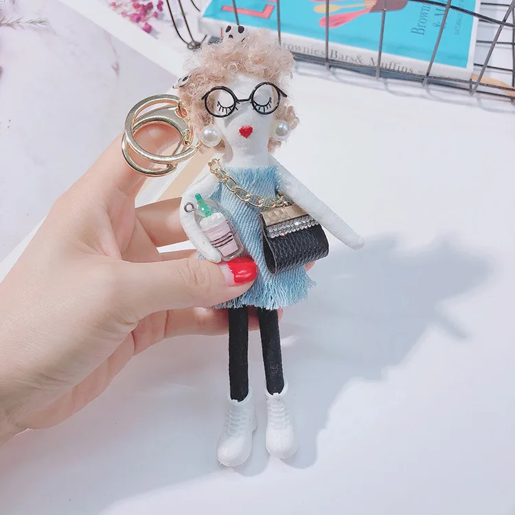 Ручной работы Модная современная девушка из натурального меха норки Брелок Miss Lady Сумка помпон Шарм брелок на сумку роскошный автомобиль подарки брелок - Цвет: Серый