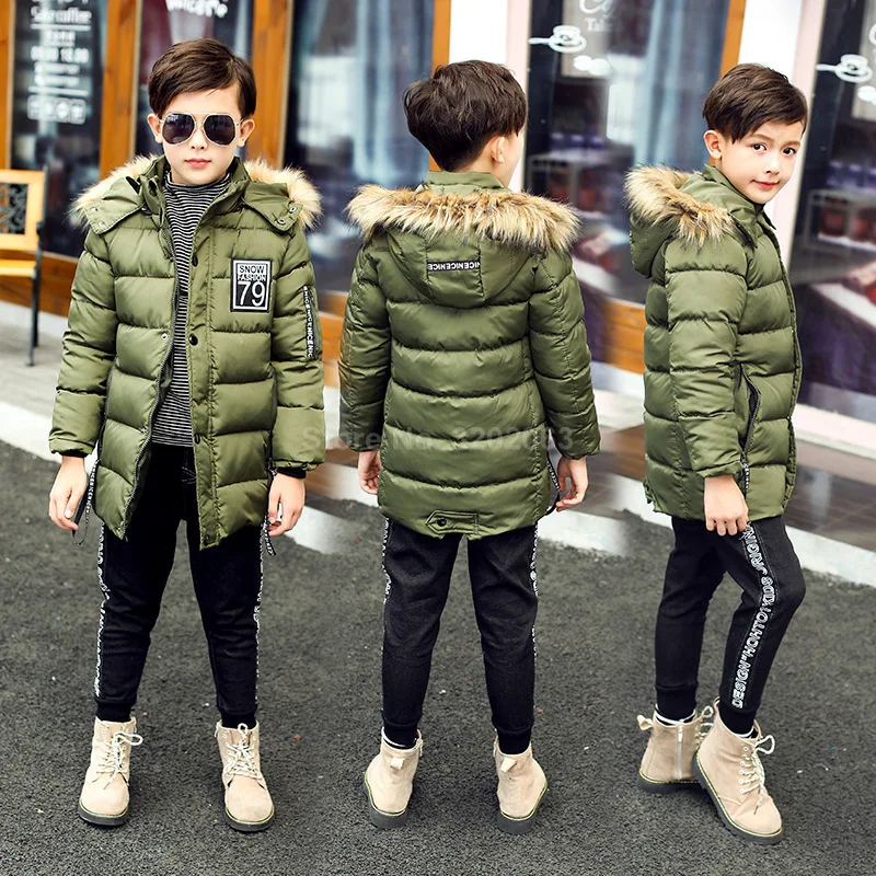 Детские зимние куртки новая куртка для больших мальчиков, парка верхняя одежда для подростков теплое плотное пуховое хлопковое пальто для маленьких мальчиков 4, 8, 10, 12, 15 лет