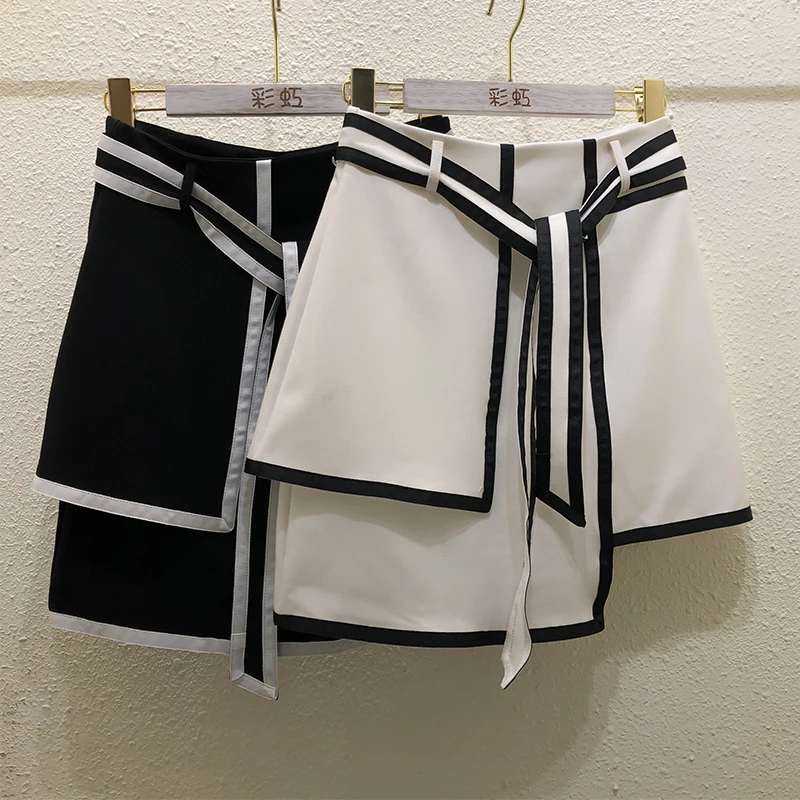 

Women Skirt 2020 Summer New Contrast Color Irregular Skirt Women's Slimming Cute Black and White Short Mini Skirts Students