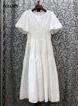 

Newest Fashion Style Dress 2020 Summer High Quality Vestidos Women Exquisite Embroidery Short Sleeve White Apricot Dress Luxury