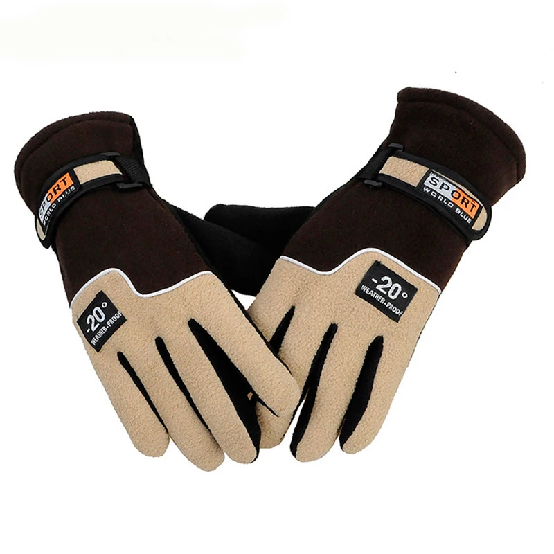 Морозостойкие зимние перчатки унисекс, лыжные перчатки для езды на велосипеде, пушистые теплые перчатки для холодной погоды, противоскользящие перчатки на весь палец D40 - Цвет: Brown Men