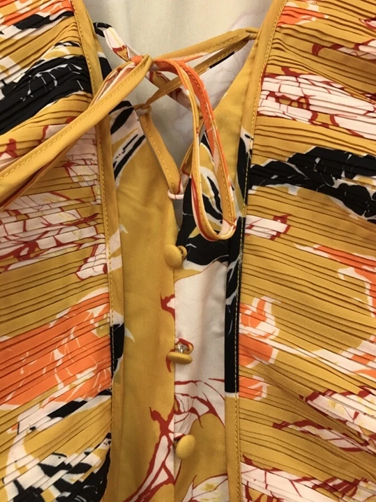 Early Autumn New Female Necktie Knotted Decorative Printed Pleated Long Dress 902